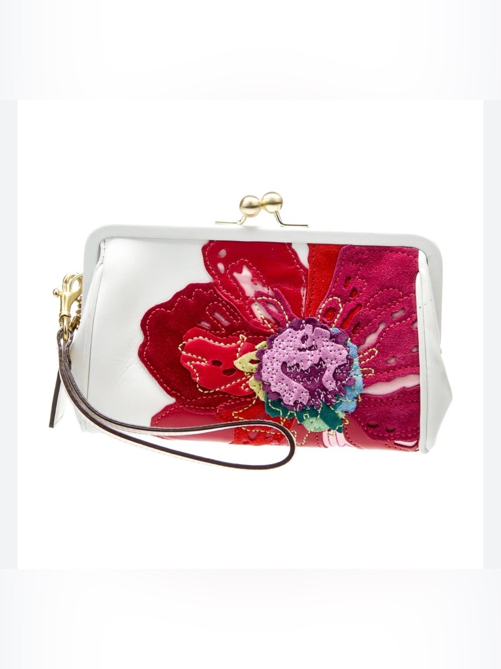 Coach White Kiss lock Wristlet Poppies for Peace Vintage EUC - Picture 2 of 10